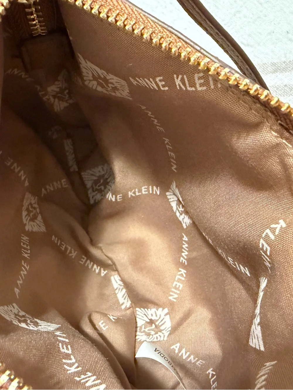 Anne Klein Woven Straw Wristlet Clutch Tan Zip Pouch